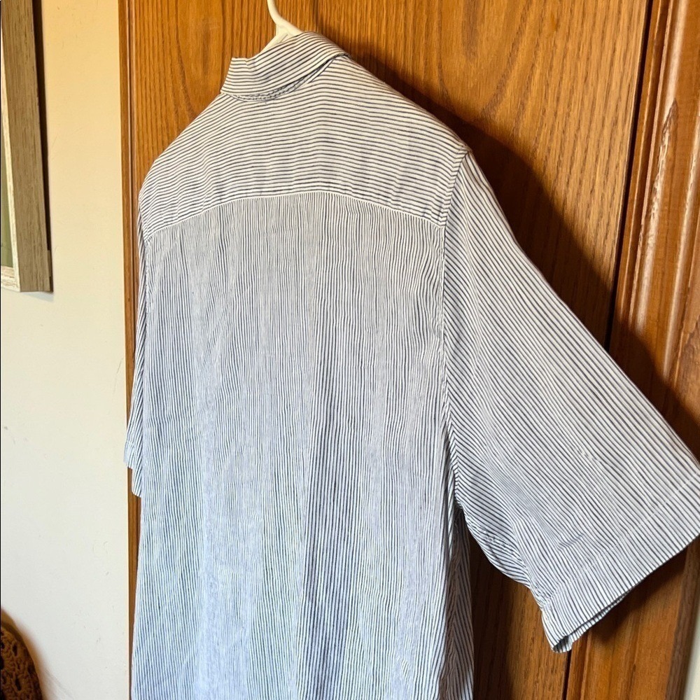 AQUASCUTUM Linen Cotton Button Down Shirt Mens Large Blue White Micro Stripes - Picture 12 of 16